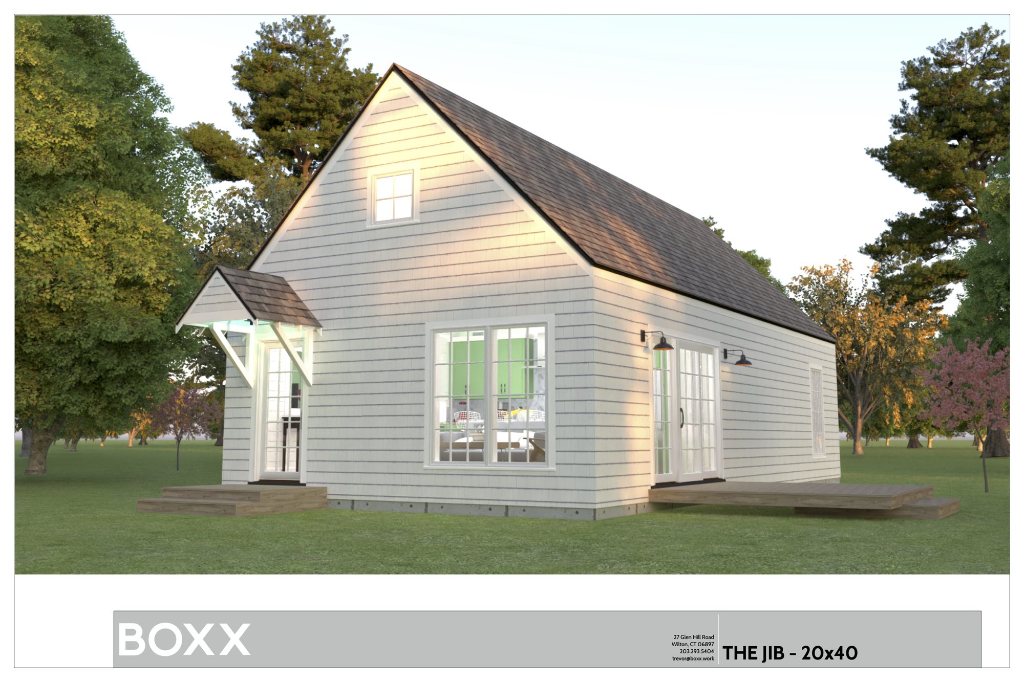 The Jib — exterior rendering with dimensions