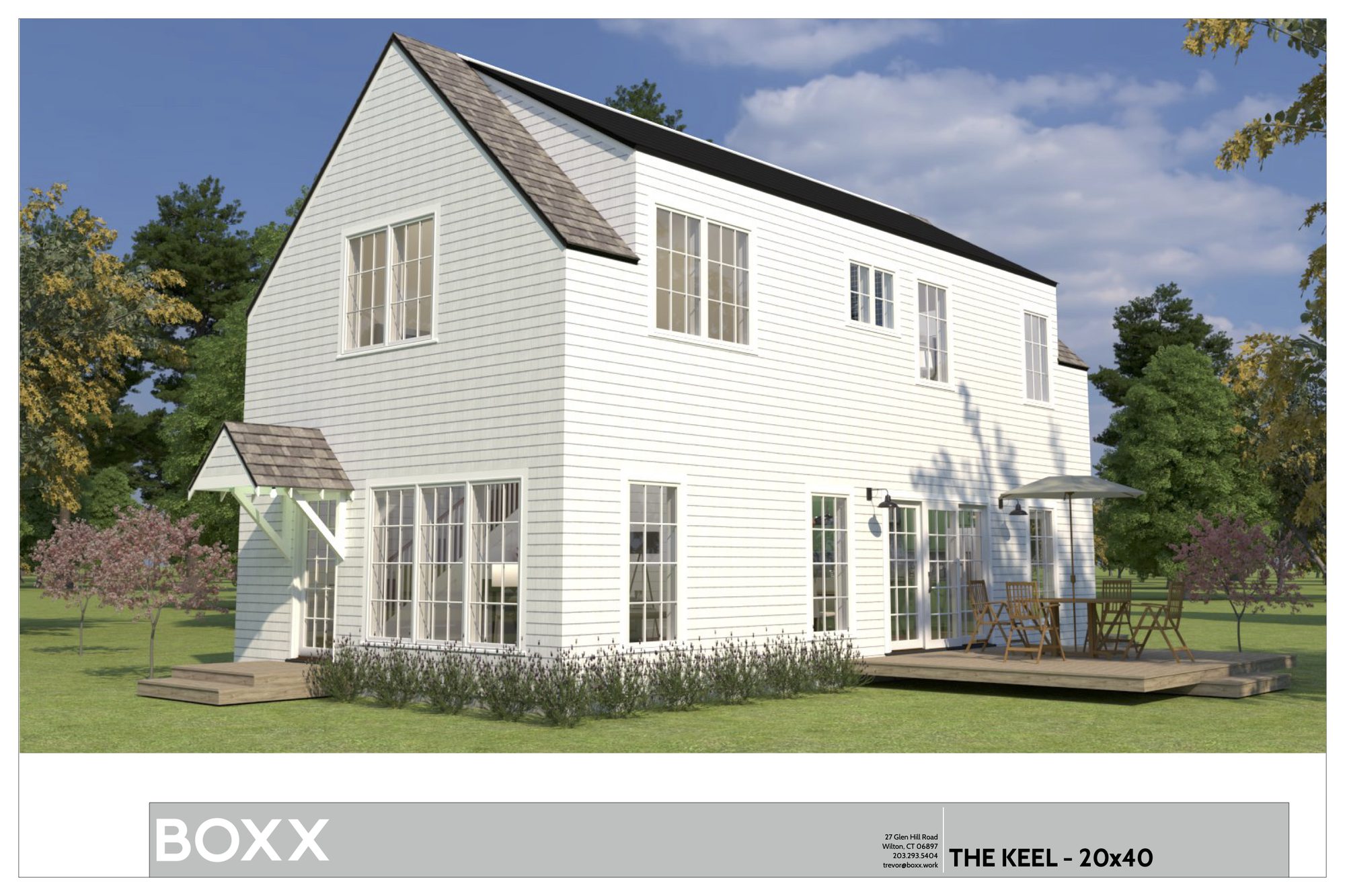 The Keel — exterior rendering with dimensions