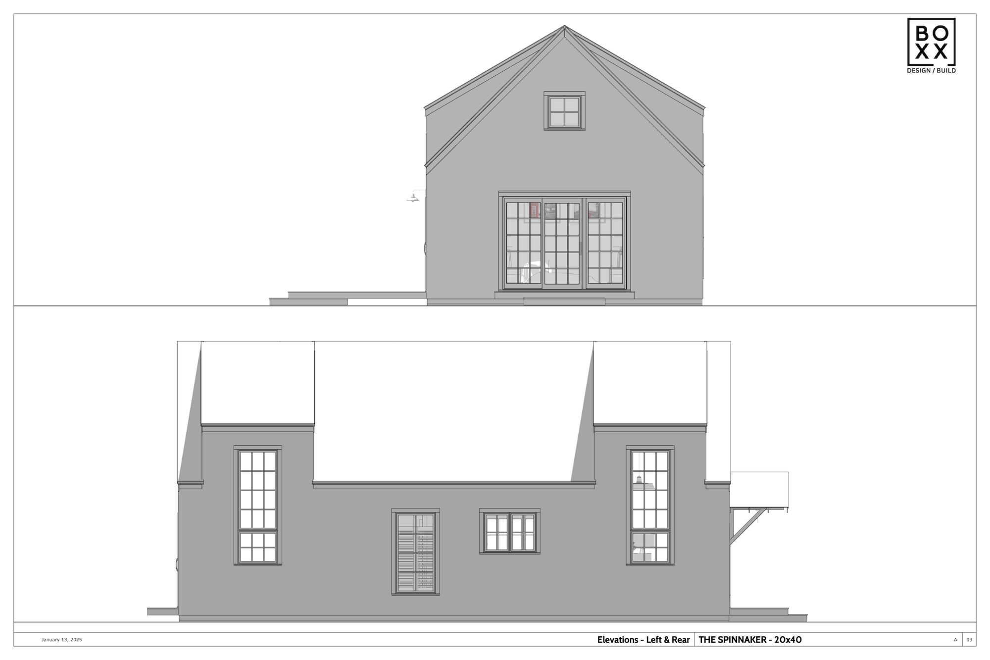 The Spinnaker — left and rear elevations